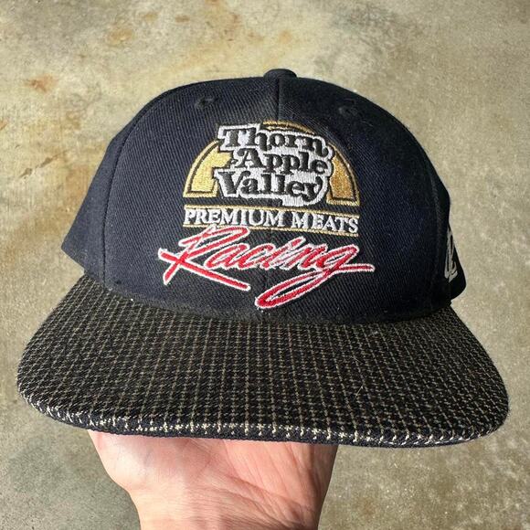 Vintage 90s Logo Athletic NASCAR Racing SnapBack Cap Checkered Brim Sports Cap - Picture 1 of 6